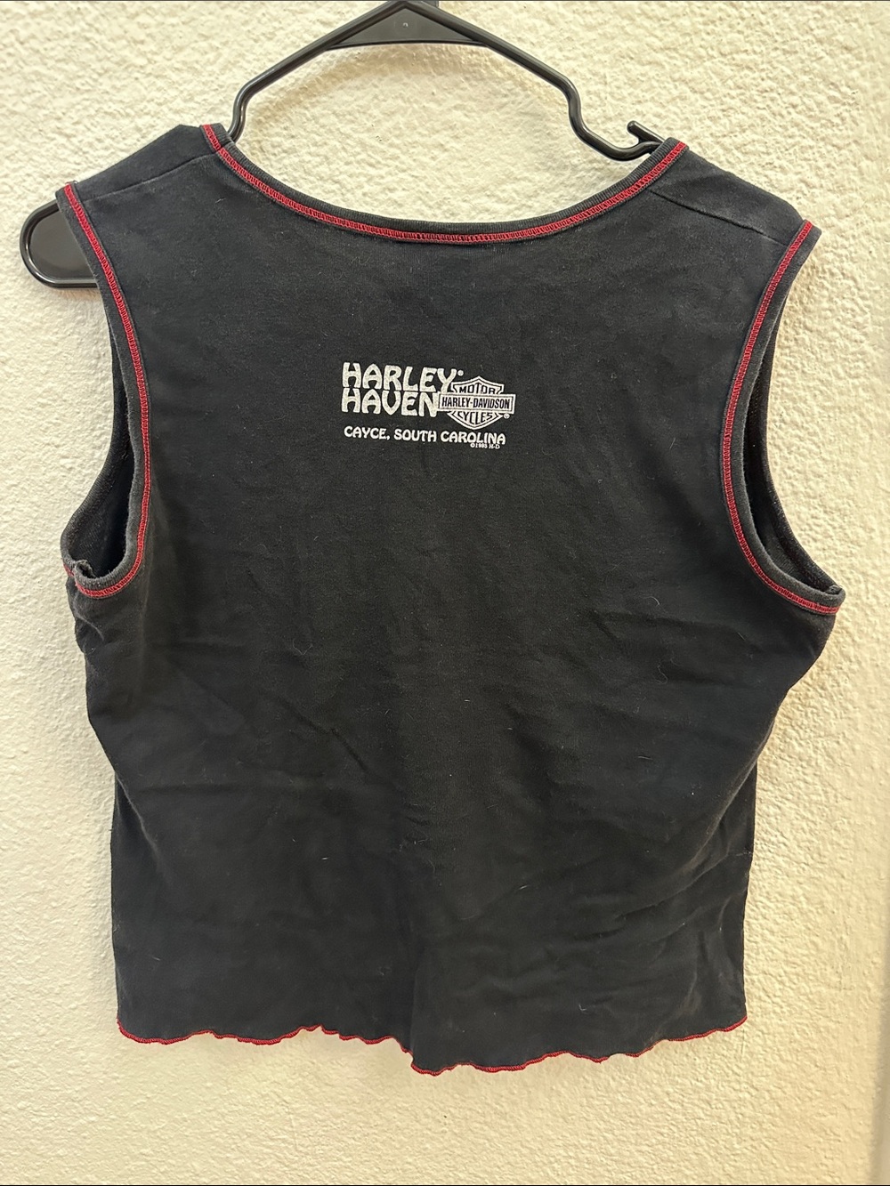 Harley-Davidson Black Tank Top with Red Trim and White/Black Pattern - Picture 2 of 3